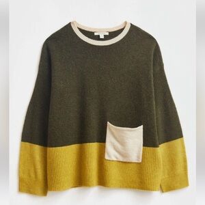 WHITE STUFF UK-HYGGE JUMPER crewneck sweater in olive green/mustard yellow